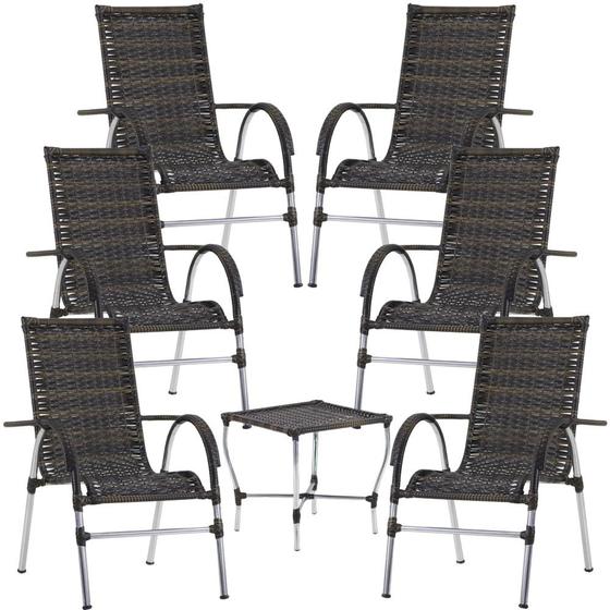 Jogo com 6 Cadeiras E Mesa Para Área Externa Resistente a Chuva e Sol ...