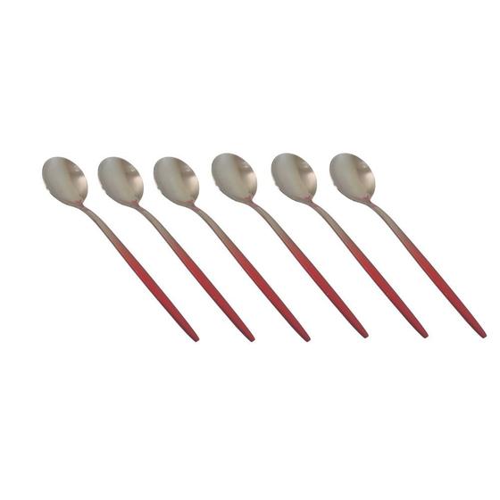 Imagem de Jogo com 6 Colheres de Cafe / Chá Aço Inox Slim Vermelho Gradiente