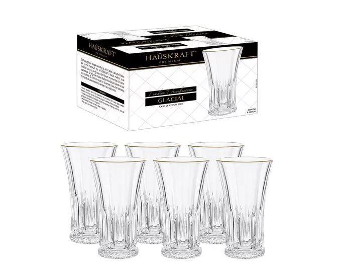 Imagem de Jogo com 6 Copos Alto Glacial Borda Dourada 265ml