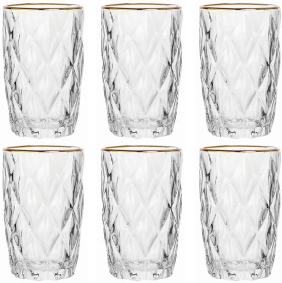 Jogo Com 6 Copos Diamond Borda Dourada Transparente 300ml é boa?