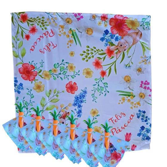 Imagem de Jogo com 6 Guardanapos Feliz Páscoa Tecido Estampado 40x40cm.