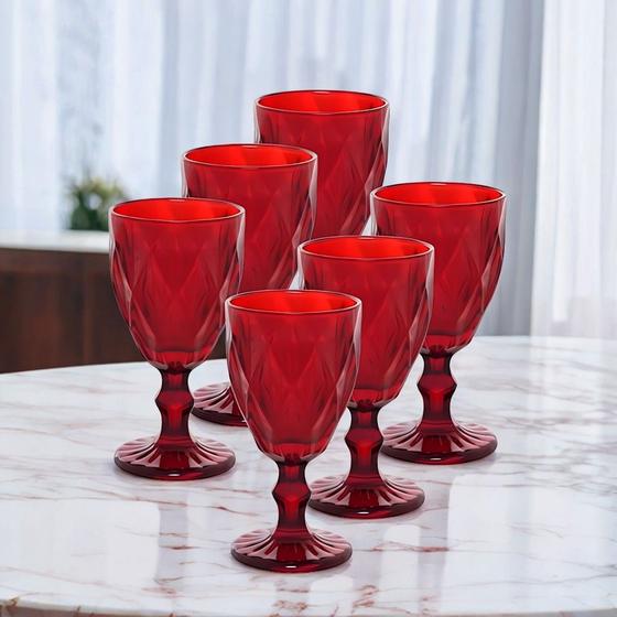 Imagem de Jogo Com 6 ou 12 Taças Diamond 340ml Para Vinho Cor Vermelho Rubí Natal Natalina - 88382