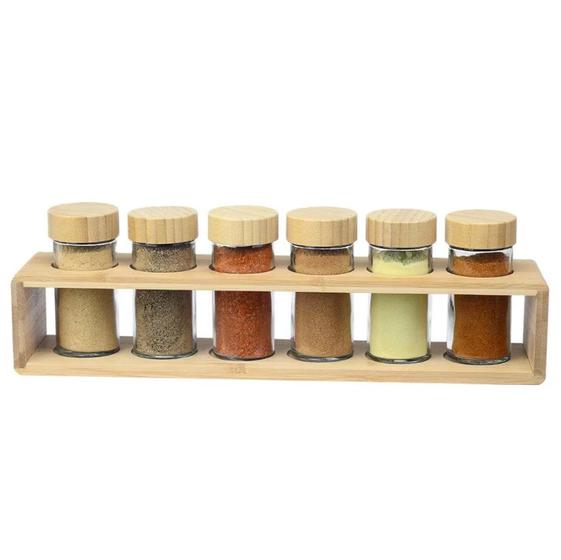 Imagem de Jogo com 6 Porta Condimentos 100ml e Suporte em Bambu 35x7,5x10,5cm - Dynasty