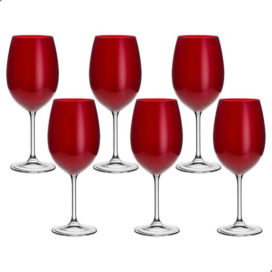 Imagem de Jogo com 6 Taças de Cristal Vermelhas Para Água ou Vinho 580 ml Colibri Bohemia