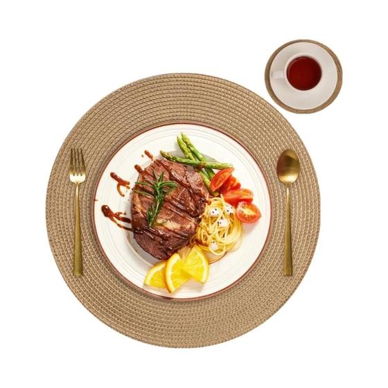 Imagem de Jogo com 6 Tapetes de Mesa Redondos Trançados - Laváveis e Antiderrapantes (34cm)