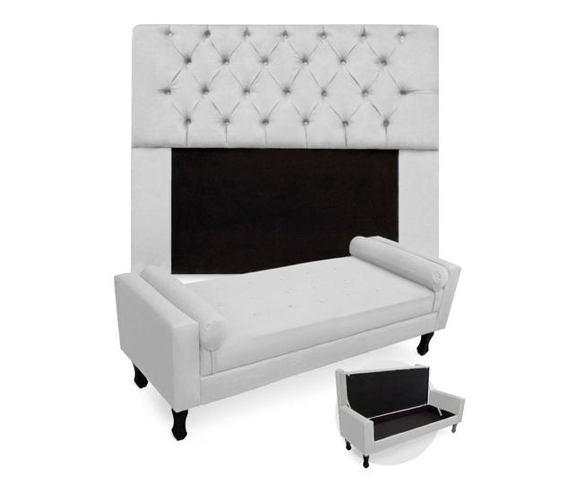 Imagem de Jogo Com Cabeceira Mirage + Recamier Baú Fenix Casal 140 cm Corano Branco - DL DECOR