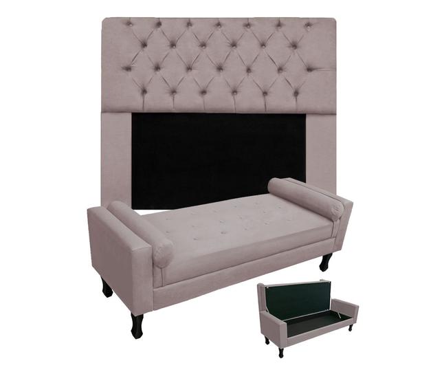 Imagem de Jogo Com Cabeceira Mirage + Recamier Baú Fenix King 195 cm Suede Rose - DL DECOR