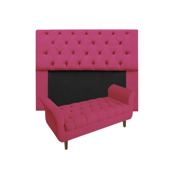 Imagem de Jogo Com Cabeceira Mirage + Recamier Grécia Casal 140 cm Suede Rosa Pink - DL DECOR