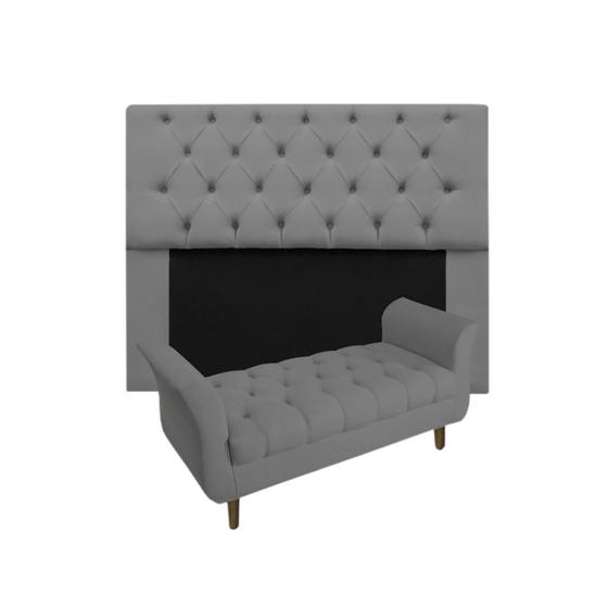 Imagem de Jogo Com Cabeceira Mirage + Recamier Grécia Queen 160 cm Suede Cinza - DL DECOR