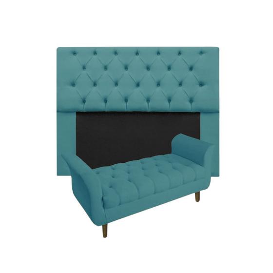 Imagem de Jogo Com Cabeceira Mirage + Recamier Grécia Solteiro 90 cm Suede Azul Turquesa - DL DECOR