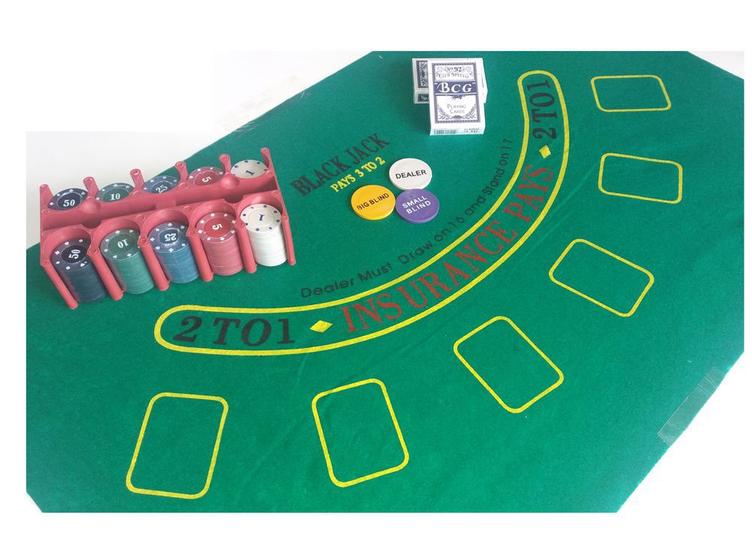 Imagem de Jogo Completo De Poker baralho com tapete 200 Ficha suporte