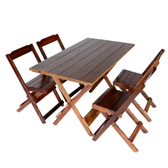 Jogo Conjunto 1 Mesa 120x70 e 4 Cadeiras Bar Dobrável em Madeira - Com Pintura Cor Café Menor preço em Jogo Conjunto 1 Mesa 120x70 e 4 Cadeiras Bar Dobrável em Madeira - Com Pintura Cor Café