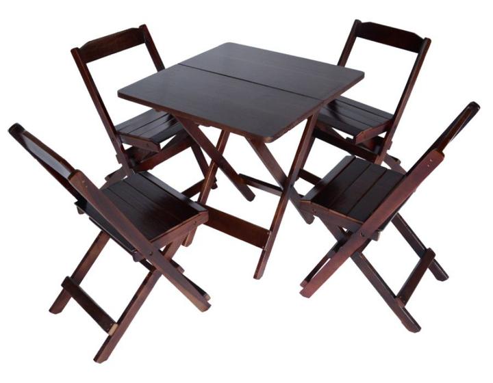 Imagem de Jogo Conjunto 1 Mesa 60x60 e 4 Cadeiras Bar Dobráveis Retratil de Madeira  - Com pintura Imbuia