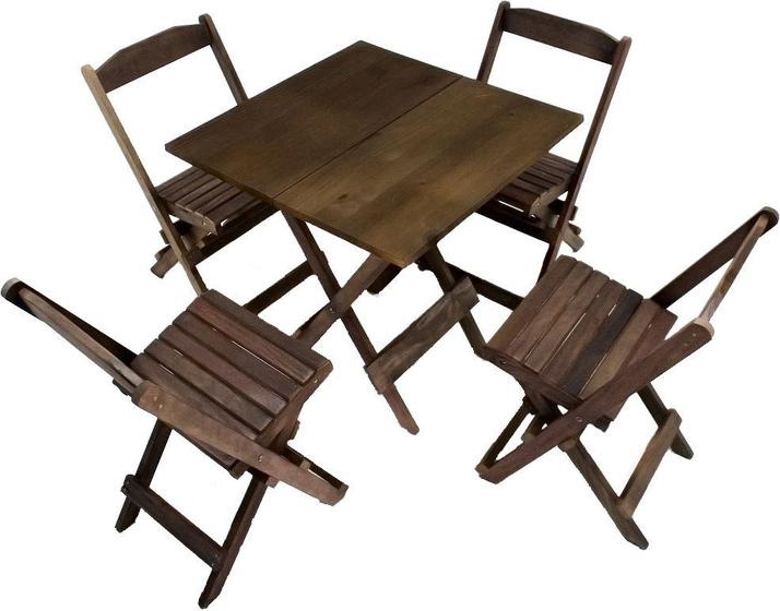 Jogo Conjunto 1 Mesa 60x60 e 4 Cadeiras Bar Dobrável em Madeira - Com pintura Café Menor preço em Jogo Conjunto 1 Mesa 60x60 e 4 Cadeiras Bar Dobrável em Madeira - Com pintura Café
