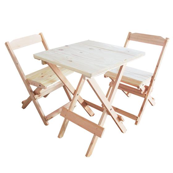 Imagem de Jogo Conjunto 1 Mesa 60x60cm e 2 Cadeiras Bar Dobrável em Madeira Maciça Sem Pintura