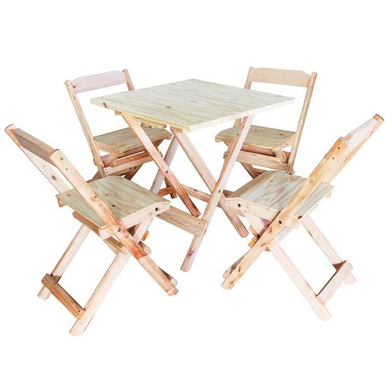 Jogo Conjunto 1 Mesa 70x70 e 4 Cadeiras Bar Dobrável em Madeira Sem Pintura é boa?