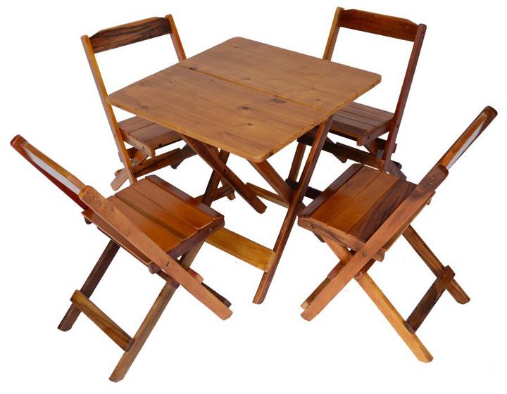 Imagem de Jogo Conjunto 4 Cadeiras e 1 Mesa Dobrável de Madeira 60 x 60 - Com Pintura Mel