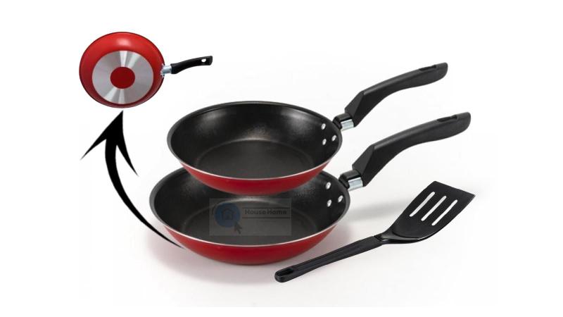 Imagem de Jogo Conjunto de 2 Frigideiras 16 e 18 cm 5 Camadas Teflon Antiaderente com espátula Espátula Vermelho Rouge