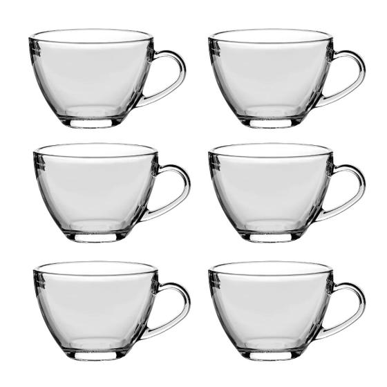 Imagem de Jogo Conjunto de 6 Xícaras Copo Café Vidro Grosso 250ml Com Alça