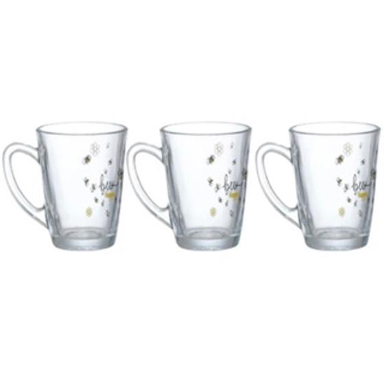 Imagem de Jogo conjunto de caneca de vidro abelha com 3 peças para chá cappuccino e café decorada