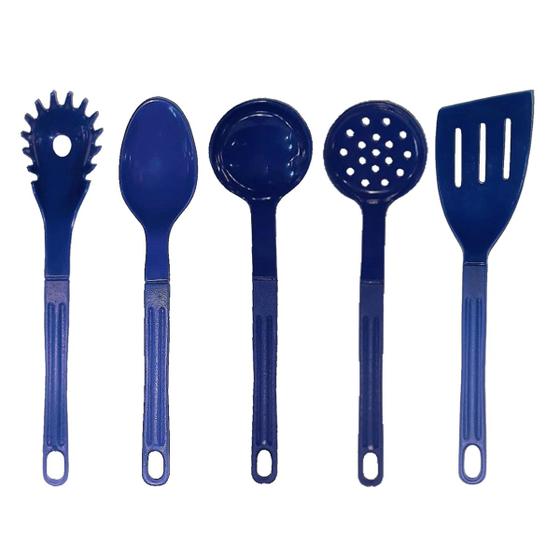 Imagem de Jogo Conjunto De Talheres Nylon Utensílios Azul 5 Peças