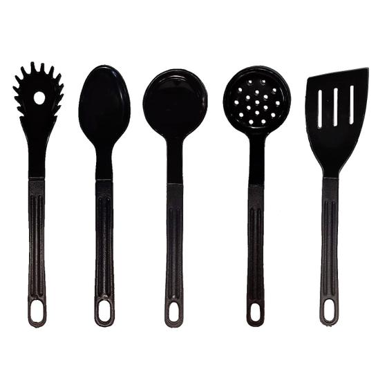 Imagem de Jogo Conjunto de Talheres Nylon Utensílios Preto 5 Peças