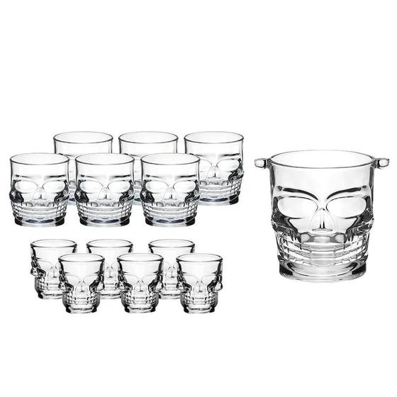 Imagem de Jogo Copos Baixos 290Ml Shot 50Ml E Porta Gelo Caveira Skull