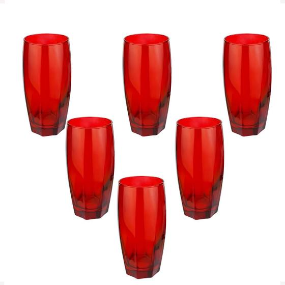 Imagem de Jogo copos vidro altos resistente 6 pecas 365 ml vermelho 