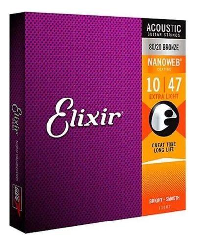 Imagem de Jogo Cordas Violão Aço 10/47 Elixir Extra Light Nanoweb 11002