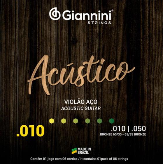 Imagem de Jogo Cordas Violão Aço Acústico 010 Bronze Geswam