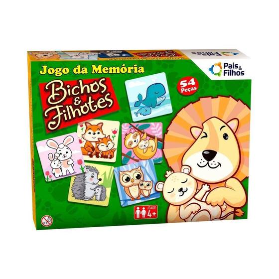 Imagem de Jogo da Memoria Bichos e Filhotes com 54 Pecas  Pais e Filhos