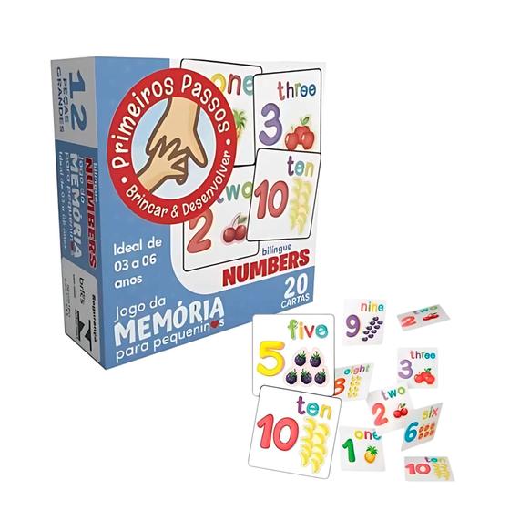 Jogo da Memória para Pequeninos Numbers Interativo Bilingue 20 Cartas ...