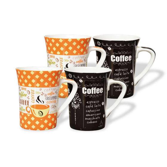 Jogo De 04 Canecas Porcelana Fina Coffee 330Ml Class Home Menor preço em Jogo De 04 Canecas Porcelana Fina Coffee 330Ml Class Home