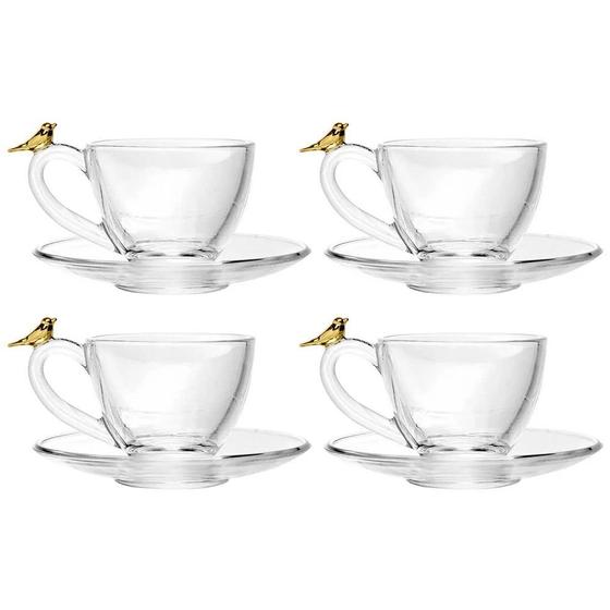 Imagem de Jogo de 04 Xícaras Chá Golden Bird com Pires 180 ml Wolff
