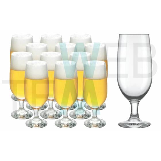 Imagem de Jogo de 12 Copos de Cerveja de Vidro 300ml Taça de Bebidas Resistente Para Celebrações e Festas, Mesa Posta Elegante Sustentável, Bares e Restaurantes