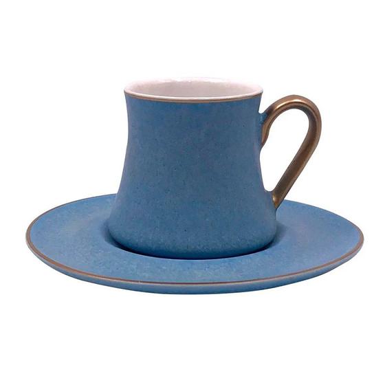 Imagem de Jogo de 12 Peças para Café em New Bone China 80ml Cor Azul e Dourado