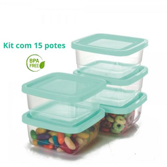 Imagem de Jogo de 15 potes quadrados  mini, kit pote BPA free. Conjunto potinhos fitness.