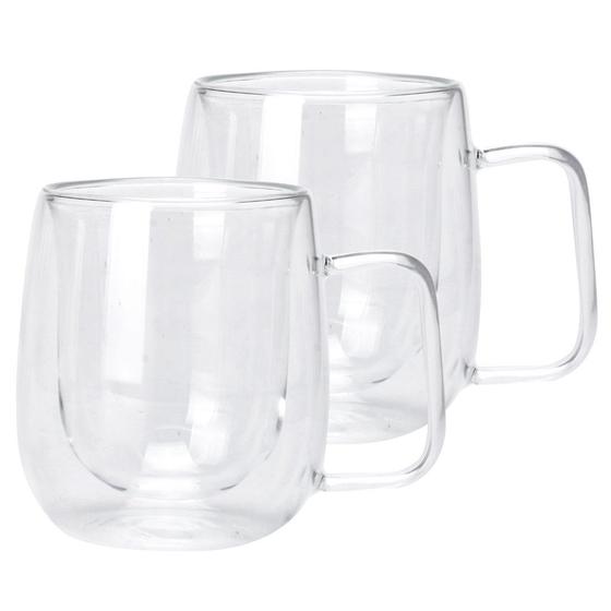 Jogo de 2 canecas em vidro borossilicato parede dupla 220ml Menor preço em Jogo de 2 canecas em vidro borossilicato parede dupla 220ml