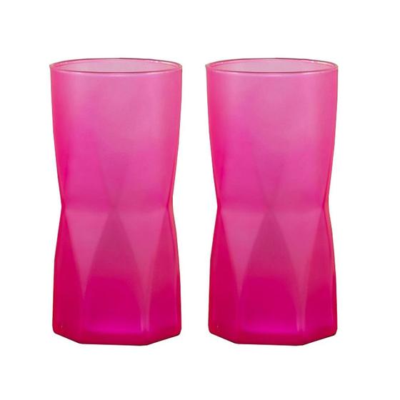 Imagem de Jogo de 2 copos de agua rombus 465ml neon rosa em vidro