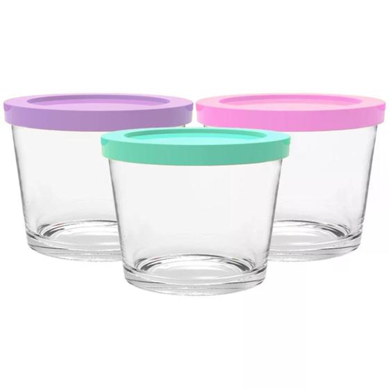Imagem de Jogo de 3 potes em vidro com tampa plastica 220ml colorido - Dynasty