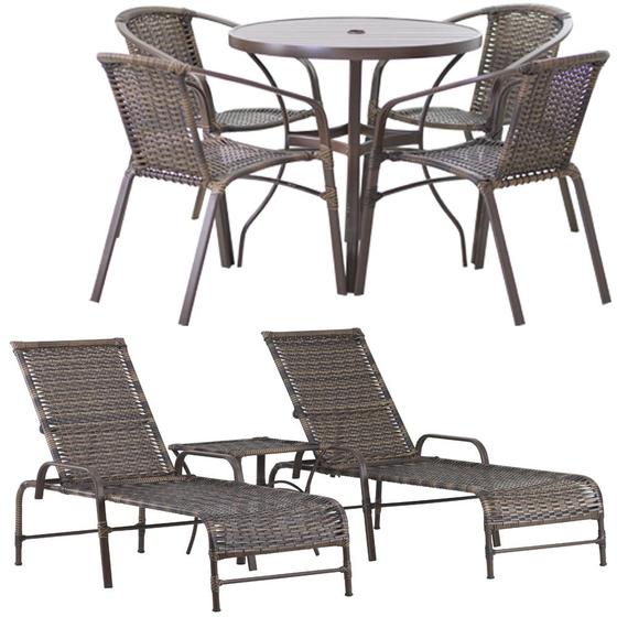 Imagem de Jogo de 4 Cadeiras e Mesa em Alumínio com 2 Espreguiçadeiras com Regulagem - Trama Original