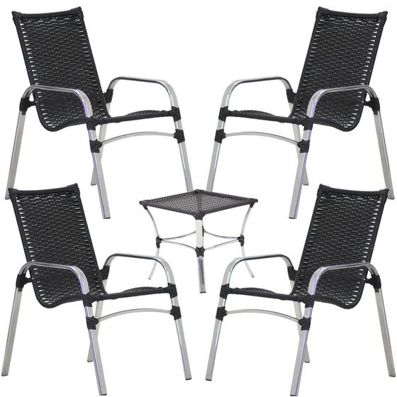 Imagem de Jogo de 4 Cadeiras Emily em Alumínio Área Varanda e Mesa de Centro Garden em Alumínio Trama