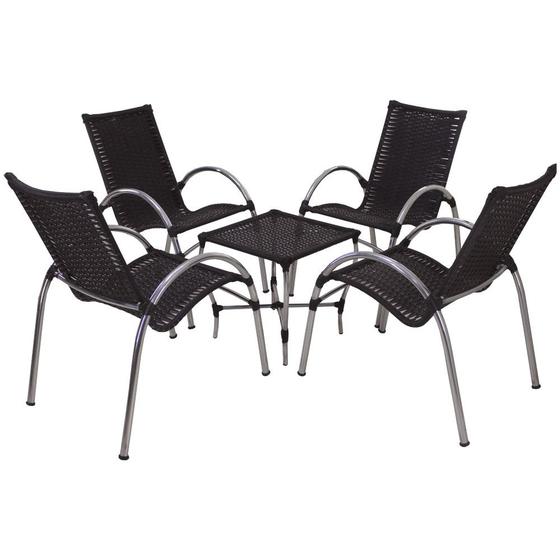 Imagem de Jogo de 4 Cadeiras Giovana com Mesa de Centro em Alumínio para Jardim, Área, Piscina Trama Original