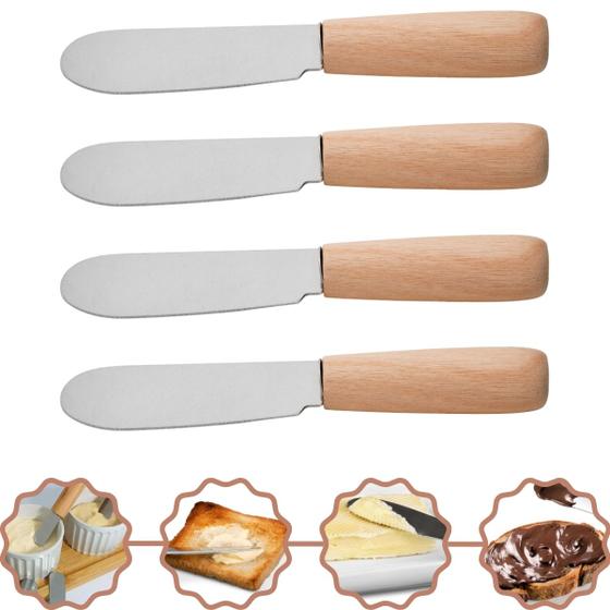 Imagem de Jogo de 4 Espátulas Aço Inox com Cabo Madeira Mimo Style