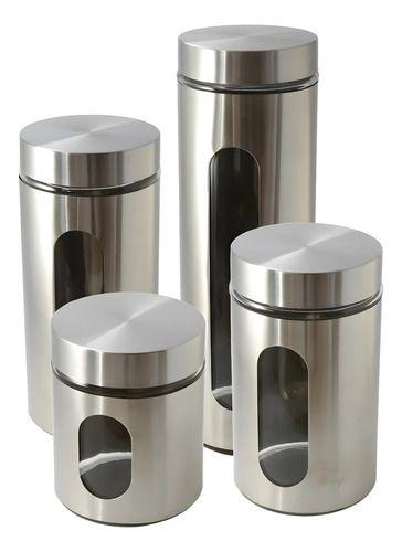 Imagem de Jogo De 4 Potes Com Visor Inox Vidro Vítreo Mimo Style