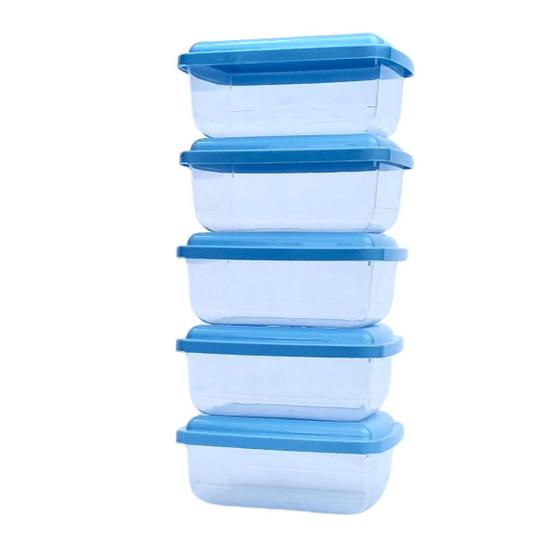 Imagem de Jogo de 5 potes plásticos para armazenar alimento mantimentos retangular pequeno com tampa versátil 