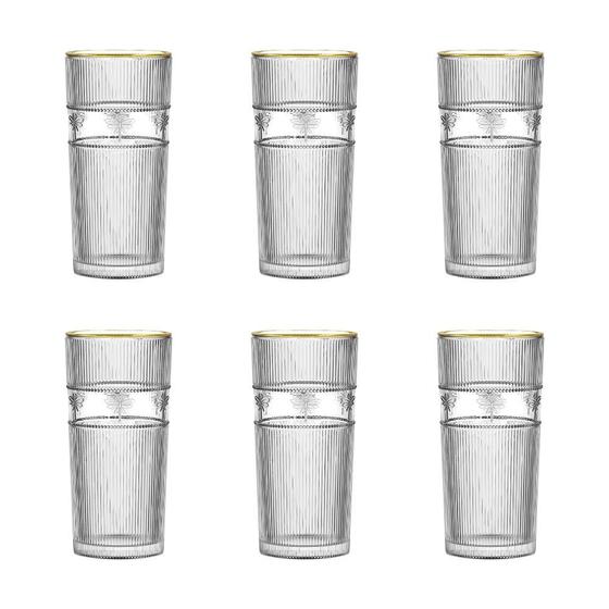Imagem de Jogo de 6 Copos Alto Long Drink 350ml com Borda Dourada.