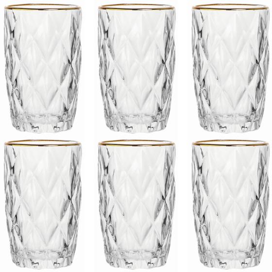 Imagem de Jogo De 6 Copos Altos Borda Dourada 350ml Diamond Class Home