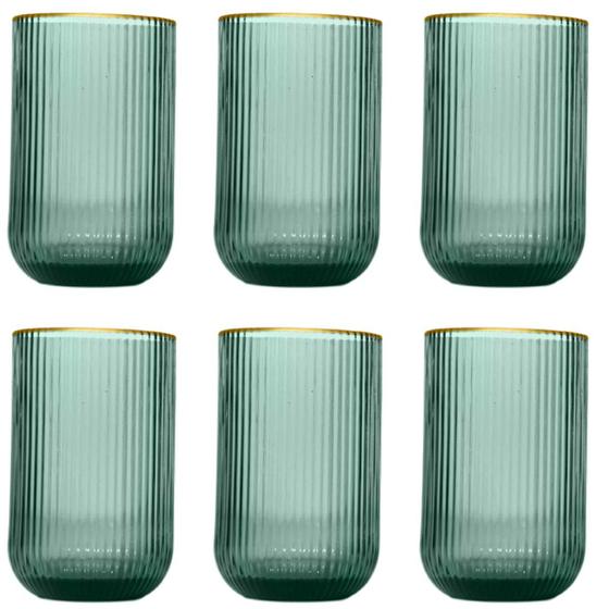 Imagem de Jogo de 6 Copos Altos Borda Dourada 425ml Verde Cameratta Lhermitage