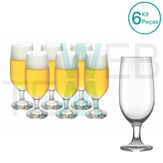 Imagem de Jogo de 6 Copos de Cerveja de Vidro 300ml Taça de Bebidas Resistente Para Celebrações e Festas, Mesa Posta Elegante Sustentável, Bares e Restaurantes